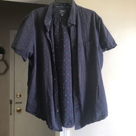 Red, white, and blue polka dot button down - Picture 2 of 6